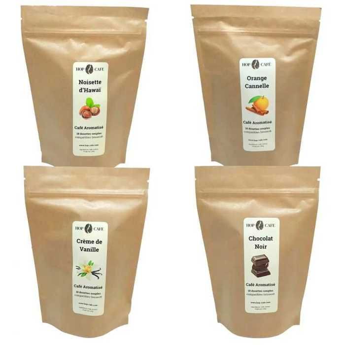 HOP CAFÉ - Pack Découverte Dosette souple Aromatisée - 4 x 18 dosettes