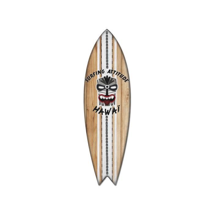 Décoration murale - Tahitian Tiki - Planche de surf - Aluminium Dibond - 100x30 cm - Contemporain