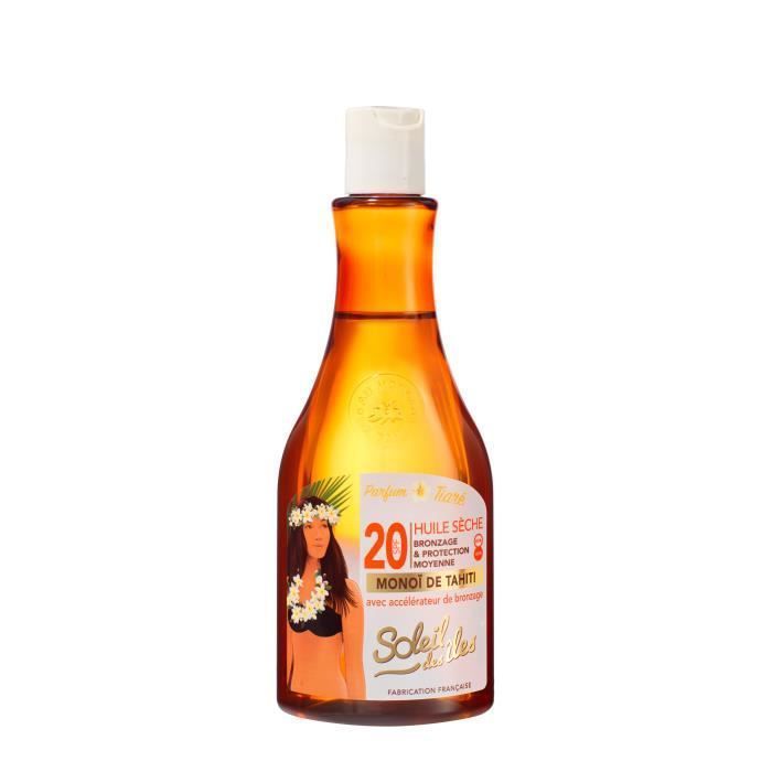 Huile sèche SPF 20 - SOLEIL DES ILES - Monoï de Tahiti - Non gras - 100 ml