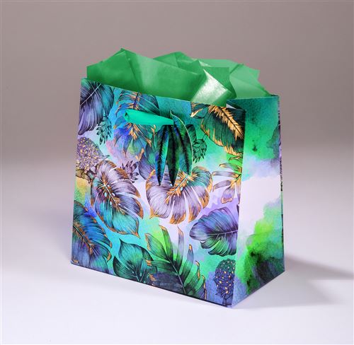 Sac cadeau Tropique PMcL18 x H 18 x P 10 cm envfeuilles tropicales