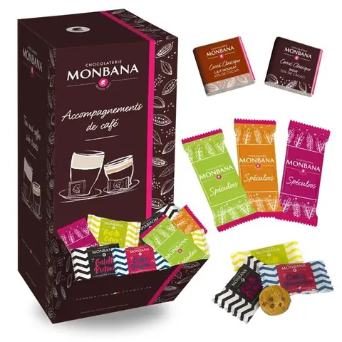 MONBANA – Assortiment de 150 mini-biscuits et chocolats  Coffret gourmand à partager ou à offrir avec café et boissons chaudes