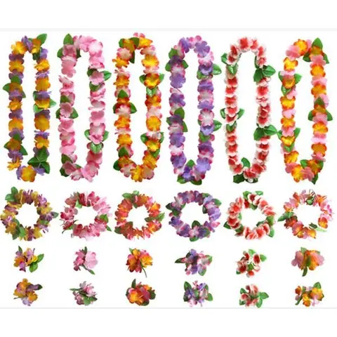 24 Colliers Hawaien Fleurs Hawaïenne Guirlande Multicolore Tropical Décoration Plage Mariage Anniversaire Pique-Nique Fête