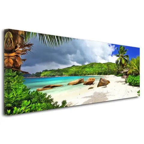 Tableau décoration murale - Declina - Paysage des Seychelles - 120x50 cm - Coton - Contemporain