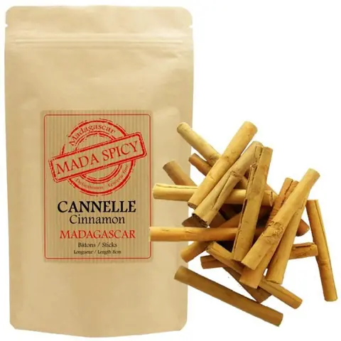 Cannelle de Ceylan en bâtons de 8cm (100 grammes - +ou- 28 bâtons - qualité alimentaire) Origine Madagascar.