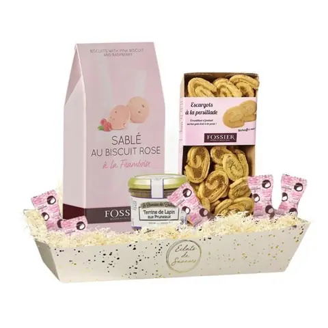 Corbeille Gourmande Fossier & Monbana  Biscuits Roses et Guimauves Terrine et Feuilletés Salés  Idéal pour Offrir