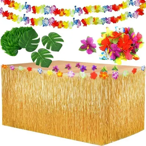 Décoration de fête - Tropicale hawaïenne - 39 Pcs - Fleurs dhibiscus - Feuilles de palmier - Jupe de table
