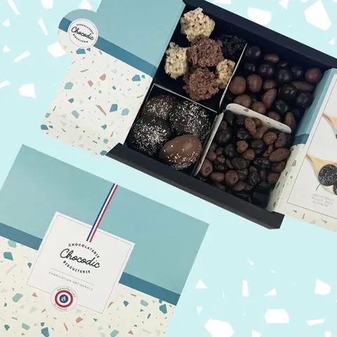 Coffret Chocolaté : Boules coco Chocoraisins Roses des Sables et Créoles.