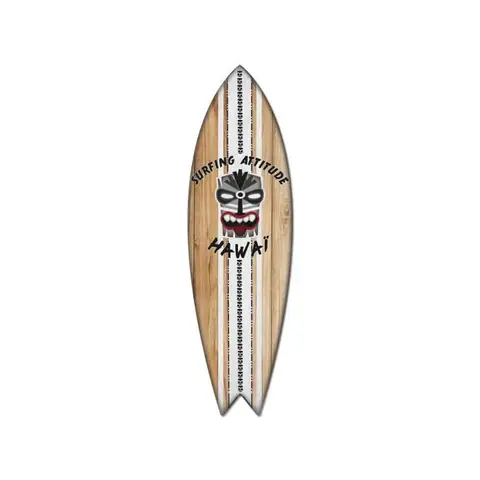 Décoration murale - Tahitian Tiki - Planche de surf - Aluminium Dibond - 100x30 cm - Contemporain
