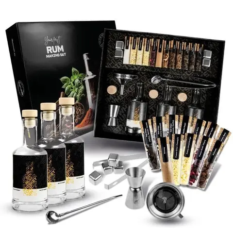 DIBYS Ensemble DIY pour faire du rhum avec des épices et des accessoires de bar cadeau pour papa