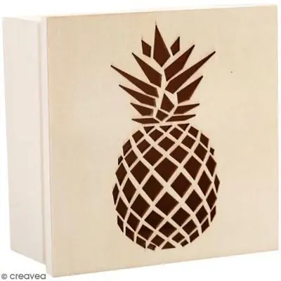 Boîte en bois ajourée à décorer - Ananas - 15 x 15 x 7,5 cm