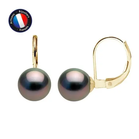Boucles dOreilles - PERLINEA - Véritables Perles de Tahiti 8-9 mm - Or Jaune - Dormeuses - AAA+