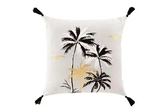 Coussin Déco Pompons "Papeete" 45x45cm Noir