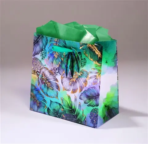 Sac cadeau Tropique PMcL18 x H 18 x P 10 cm envfeuilles tropicales
